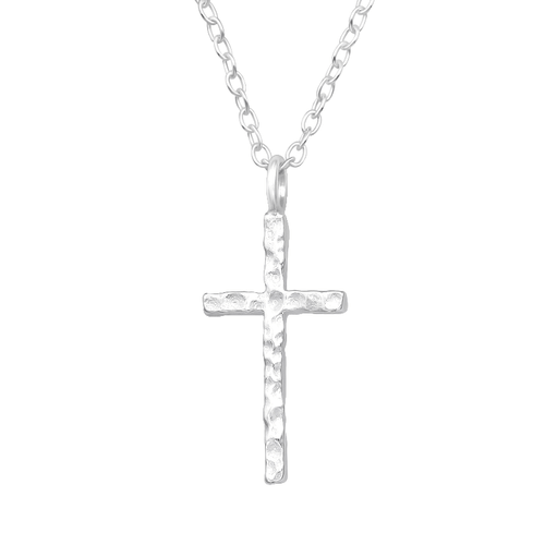 Children's Sterling Silver Textured Cross Pendant Necklace