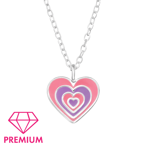 Children's Sterling Silver 'Pink and Purple Heart' Pendant Necklace