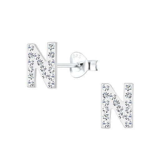 Children's Sterling Silver 'Letter N' Stud Earrings