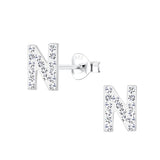 Children's Sterling Silver 'Letter N' Stud Earrings