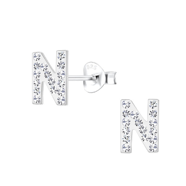 Children's Sterling Silver 'Letter N' Stud Earrings