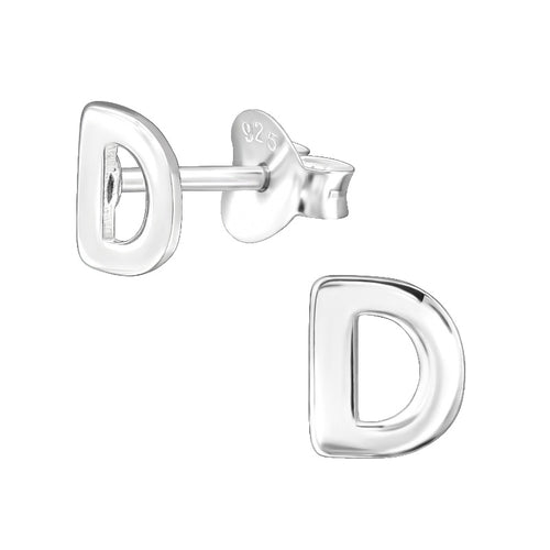 Children's Sterling Silver 'Letter D' Stud Earrings