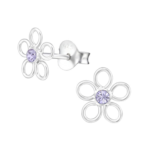 Children's Sterling Silver 'June Birthstone Open Flower' Stud Earrings
