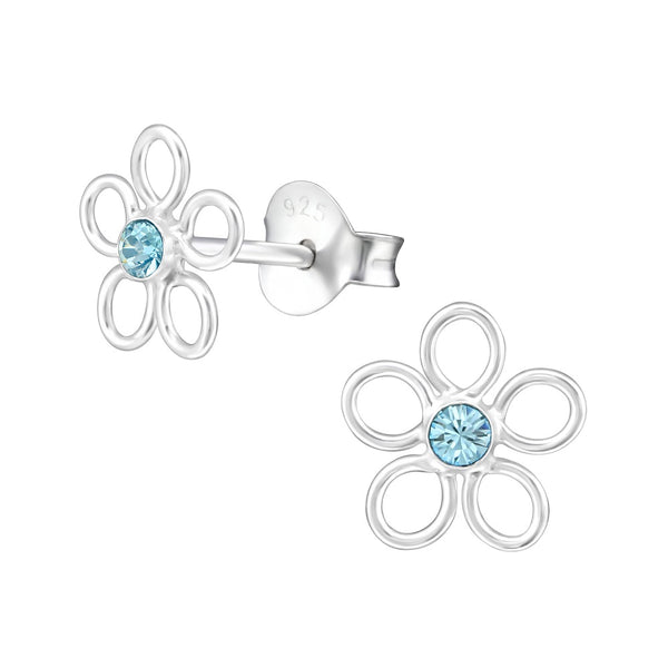 Children's Sterling Silver 'March Birthstone Open Flower' Stud Earrings