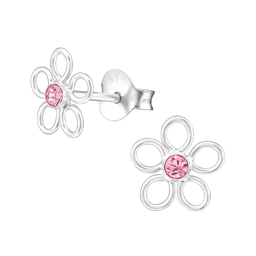 Children's Sterling Silver 'October Birthstone Open Flower' Stud Earrings