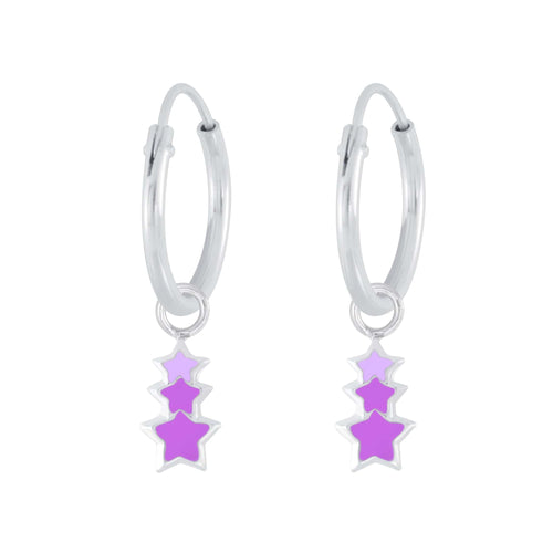Children's Sterling Silver 'Purple Star Burst' Hoop Earrings