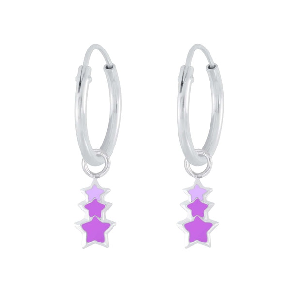Children's Sterling Silver 'Purple Star Burst' Hoop Earrings