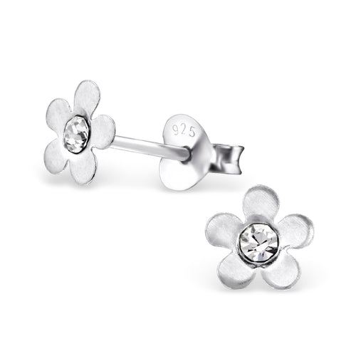 Children's Sterling Silver 'April Birthstone Solid Flower' Stud Earrings