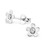 Children's Sterling Silver 'April Birthstone Solid Flower' Stud Earrings