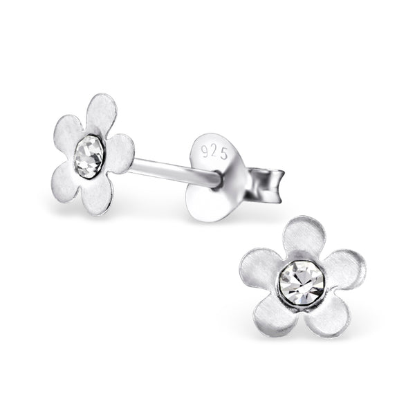 Children's Sterling Silver 'April Birthstone Solid Flower' Stud Earrings