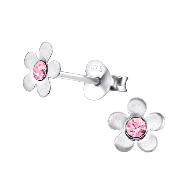 Children's Sterling Silver 'October Birthstone Solid Flower' Stud Earrings