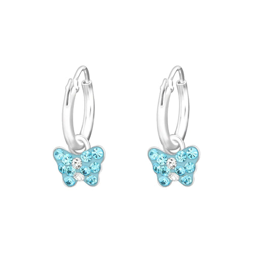 Children's Sterling Silver 'Blue Crystal Butterfly' Hoop Earrings