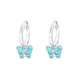Children's Sterling Silver 'Blue Crystal Butterfly' Hoop Earrings