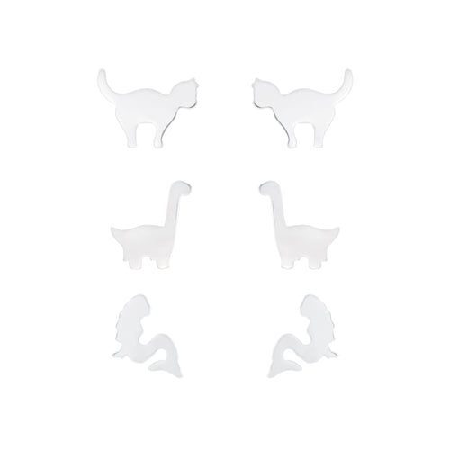 Children's Sterling Silver Set of 3 Pairs of Plain Stud Earrings