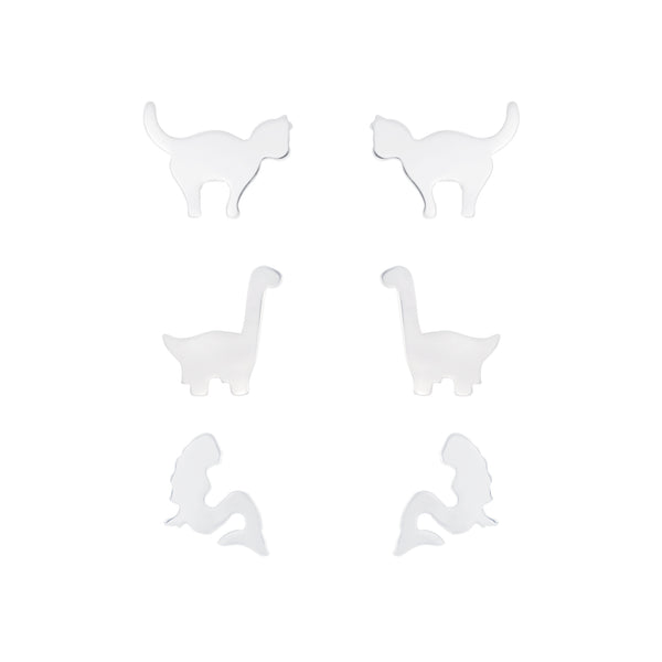 Children's Sterling Silver Set of 3 Pairs of Plain Stud Earrings