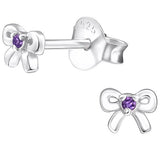 Children's Sterling Silver 'February Birthstone' Bow Stud Earrings