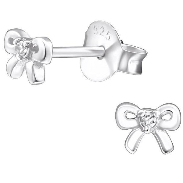 Children's Sterling Silver 'April Birthstone' Bow Stud Earrings