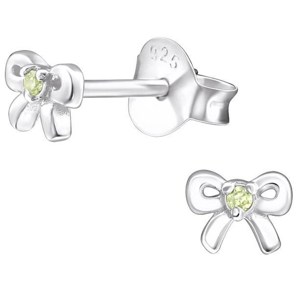 Children's Sterling Silver 'August Birthstone' Bow Stud Earrings