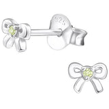 Children's Sterling Silver 'August Birthstone' Bow Stud Earrings