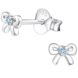 Children's Sterling Silver 'December Birthstone' Bow Stud Earrings