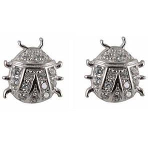 Children's Sterling Silver Diamante Ladybird Stud Earrings