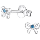 Children's Sterling Silver 'March Birthstone' Bow Stud Earrings