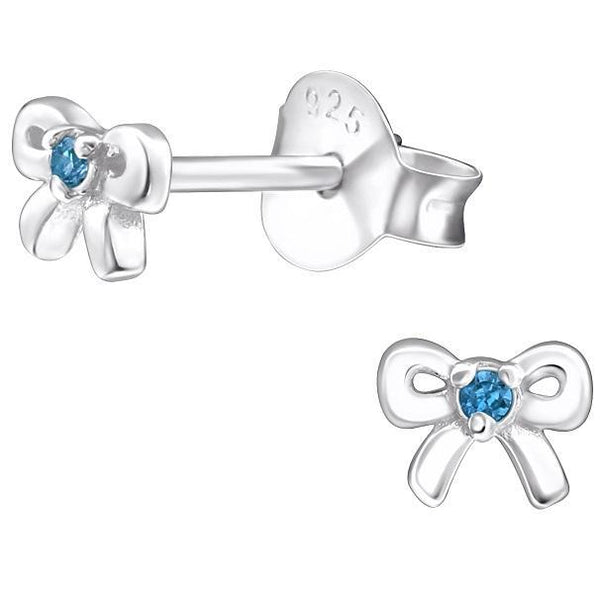 Children's Sterling Silver 'March Birthstone' Bow Stud Earrings