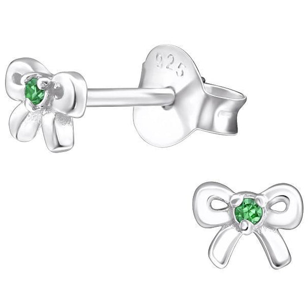 Children's Sterling Silver 'May Birthstone' Bow Stud Earrings
