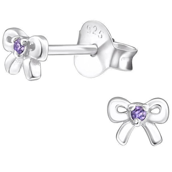 Children's Sterling Silver 'June Birthstone' Bow Stud Earrings