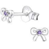 Children's Sterling Silver 'June Birthstone' Bow Stud Earrings