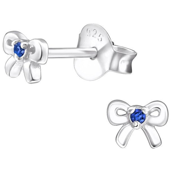 Children's Sterling Silver 'September Birthstone' Bow Stud Earrings