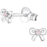 Children's Sterling Silver 'October Birthstone' Bow Stud Earrings