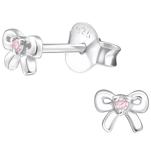 Children's Sterling Silver 'October Birthstone' Bow Stud Earrings