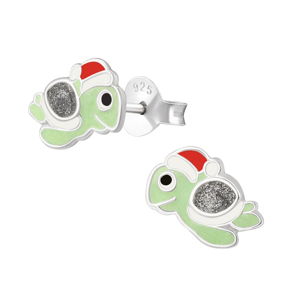 Children's Sterling Silver Christmas Turtle Stud Earrings