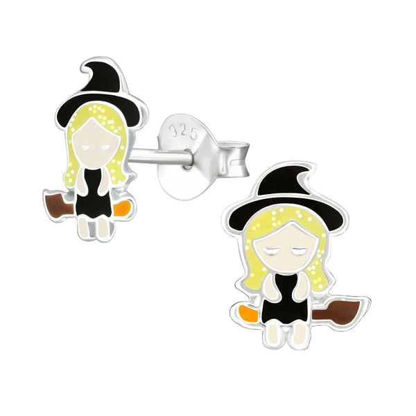 Children's Sterling Silver Halloween Witch Stud Earrings