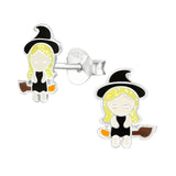 Children's Sterling Silver Halloween Witch Stud Earrings