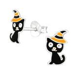 Children's Sterling Silver Halloween Cat Stud Earrings