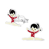 Children's Sterling Silver Gymnastics Girl with Red Leotard Stud Earrings