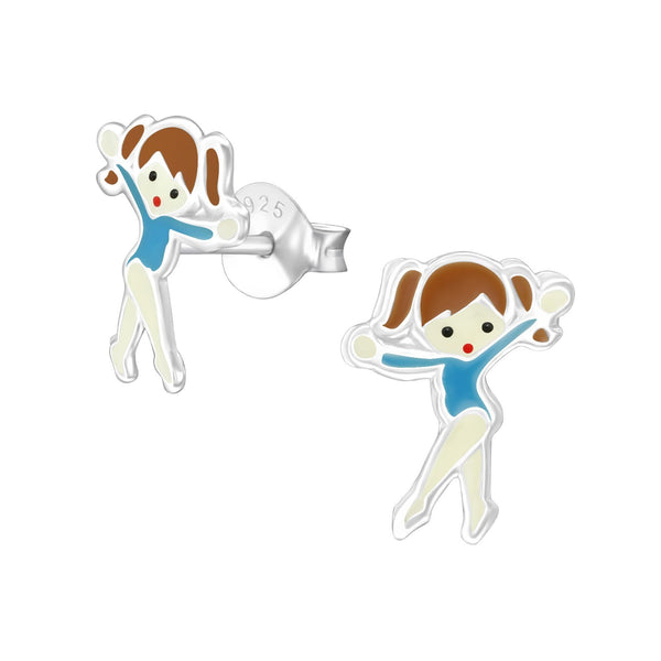 Children's Sterling Silver Blue Ballerina Girl Stud Earrings