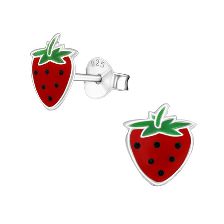 Children's Sterling Silver Green Crystal Apple Stud Earrings