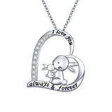 Adult/Teenager 'Mother and Baby Bunny Rabbit' Crystal Heart Pendant Necklace