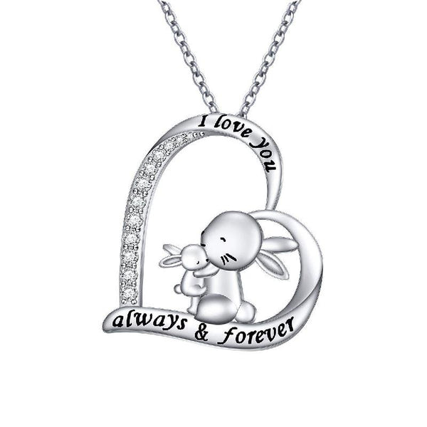Adult/Teenager 'Mother and Baby Bunny Rabbit' Crystal Heart Pendant Necklace