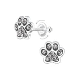 Children's Sterling Silver 'Black Diamond Crystal Paw' Screw Back Stud Earrings
