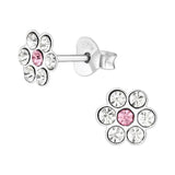 Children's Sterling Silver Pink and Clear Diamante Flower Stud Earrings
