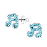 Children's Sterling Silver 'Blue Sparkle Music Notes' Crystal Stud Earrings