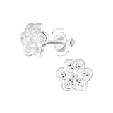 Children's Sterling Silver 'Clear Crystal Paw' Screw Back Stud Earrings