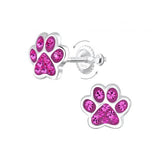 Children's Sterling Silver 'Fuchsia Pink Crystal Paw' Screw Back Stud Earrings