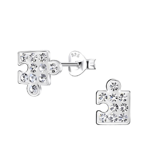 Children's Sterling Silver 'Sparkle Jigsaw Puzzle Piece' Crystal Stud Earrings