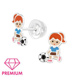 Children's Sterling Silver Football Girl Stud Earrings