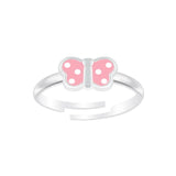 Children's Sterling Silver 'Pink Spotty Butterfly' Adjustable  Ring